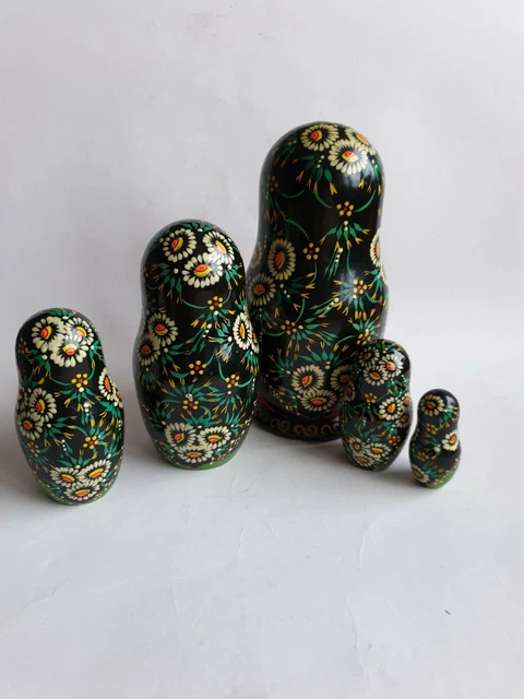 Matroschka Babuschka Puppen 5er Set Signiert Russland Vintage Mærchen Motiv 18cm 7