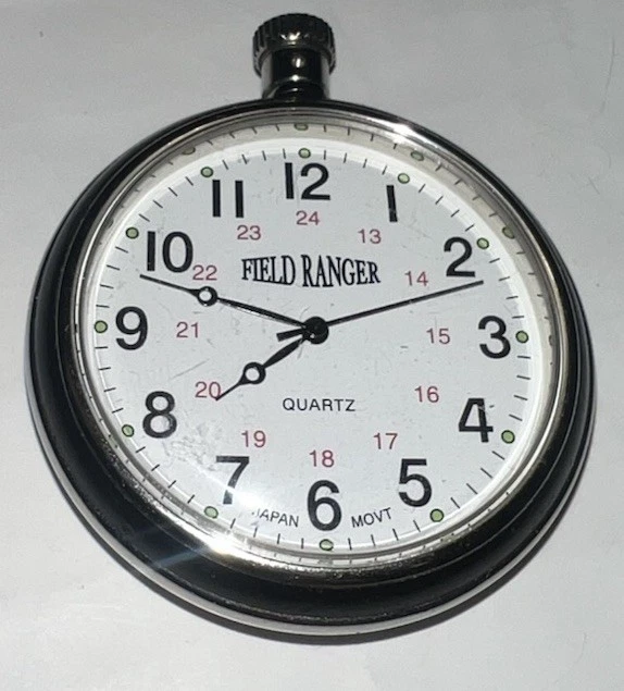 FIELD RANGER POCKET Watch Vintage White Face Quartz Silver Case