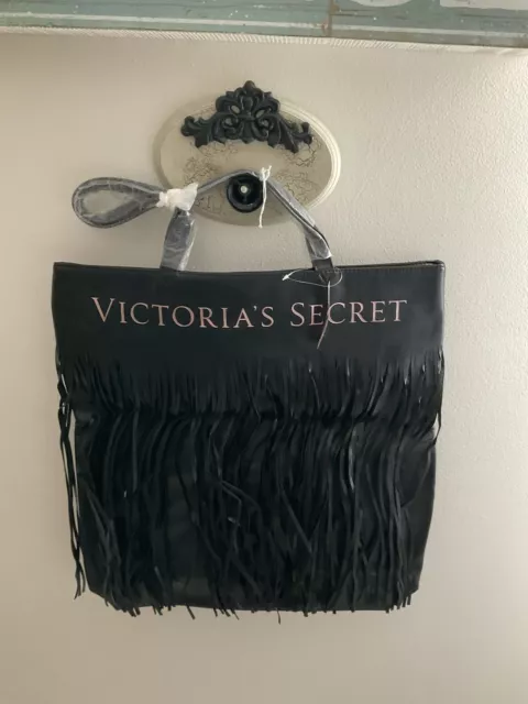 VICTORIA'S SECRET STUDDED Fringe Canvas Tote Bag Xlarge New