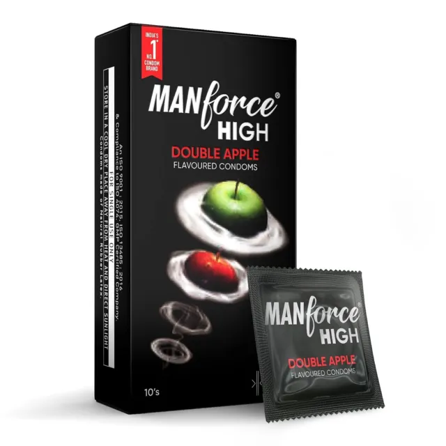 Manforce Alto Doble Apple con Sabor Condones para Hombre 10 Piezas Ultra Fino
