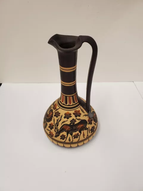 Vintage Greek Museum Corinthian Exact Copy 550 BC  Pottery Pitcher Small Vase. 