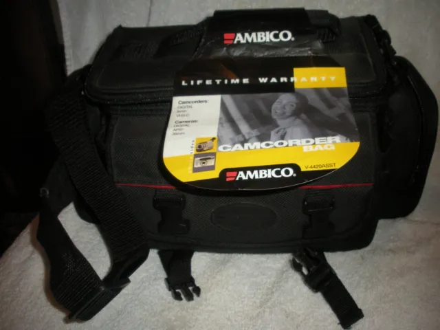 Ambico Black Padded Bag for Large Camera / Camcorder -Shoulder Strap Buckle Clip
