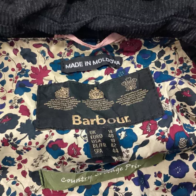 Barbour Beadnell Womens Waxed Jacket Size 14 Black Country Cottage Lined 3
