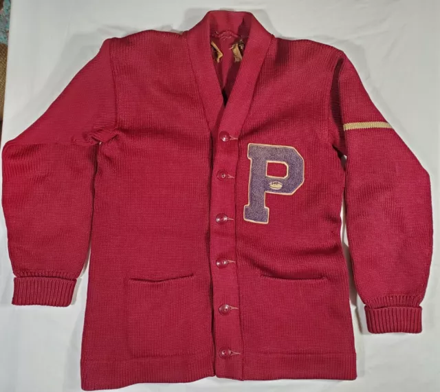 1950s Vintage Varsity Letterman Sweater Cardigan P High School Football *READ