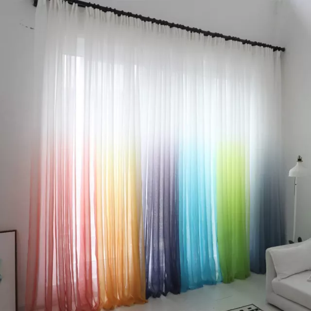 Single Panel Gradient Color 3D Printed Divider Sheer Voile Curtain Tulle.