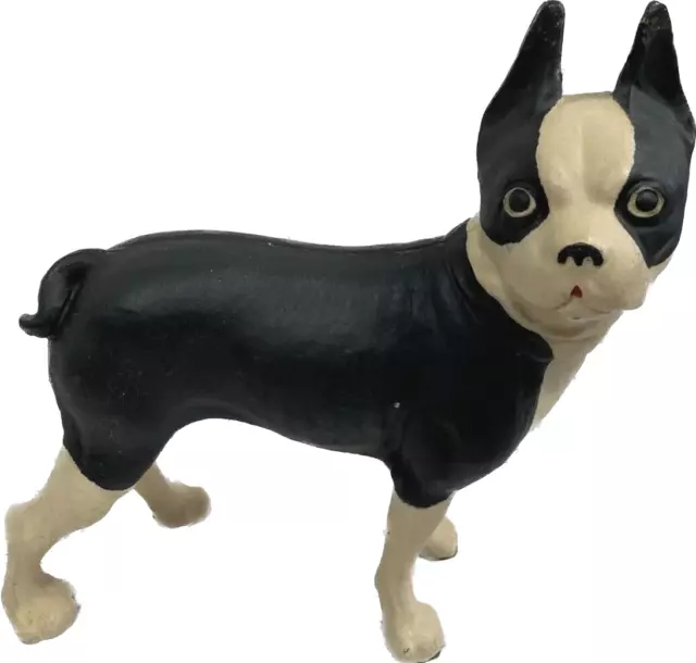 Vtg Cast Iron BOSTON TERRIER BOXER Dog Door Stop WHITE BLACK 8 3/4" x 9"