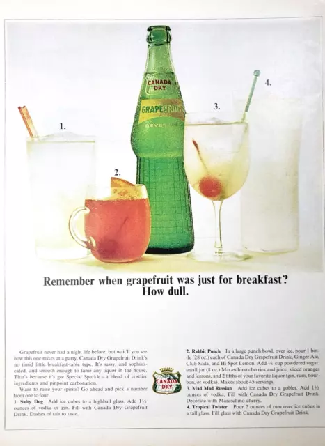 Vtg Print Ad 1964 Canada Dry Grapefruit Drink Beverage Cocktail Recipes 10.5x13