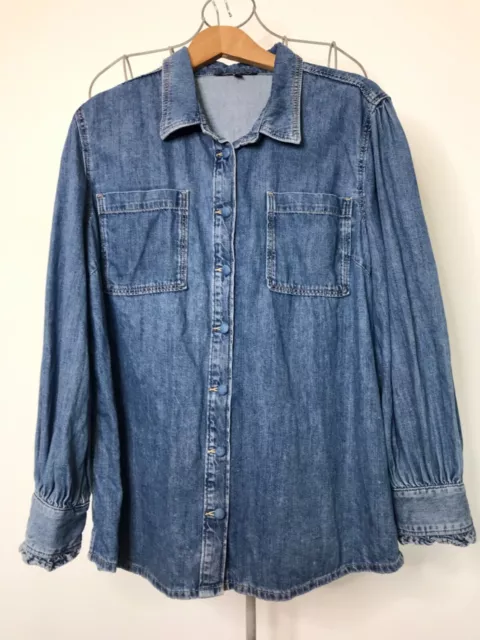 Next Ladies Long sleeve denim Shirt, size large, petite, blue, Great Condition