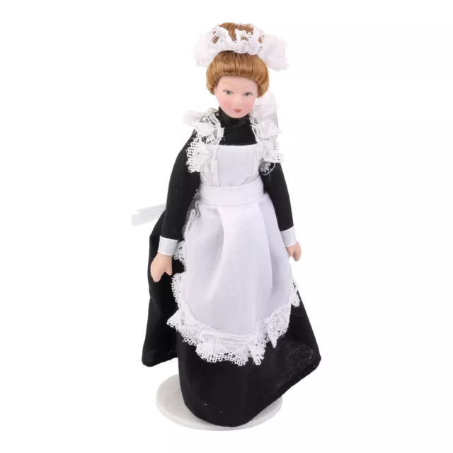 1:12 Scale Maid Servant In Black Dress Dolls House Victorian Porcelain Dolls