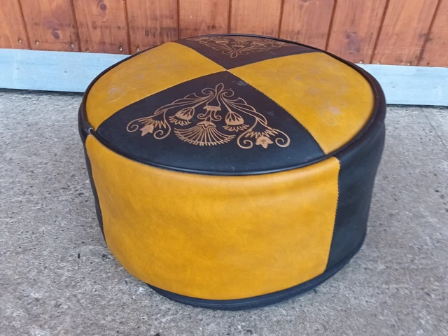 60er Vintage Hocker Sitzkissen Pouf Ottomane Kamelhocker 60s Kaminhocker schwarz