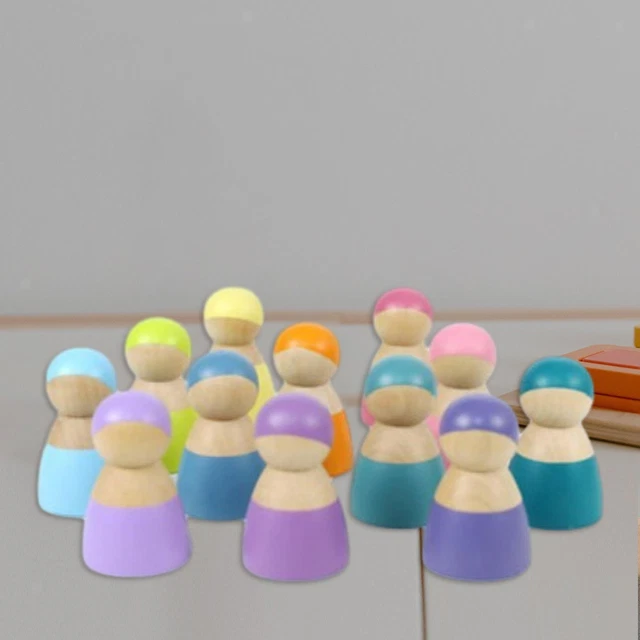 12 Pieces Rainbow Wood Peg Dolls for Toddlers for Table Party Carpet Puzzles