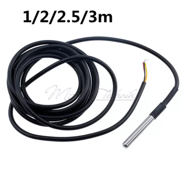 1/2/2.5/3m Waterproof DS18B20 Digital Temp Humidity Sensor Probe Thermistor Neu