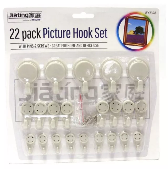 Picture Hook Set - 22 Piece Hard Wall Photo Frame Hanging Set With S M L Hooks