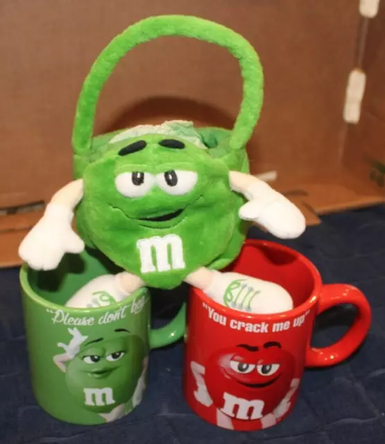 M & M Mugs (Red & Green) & Stuffed Decoration - 2016 - Very Good Condition