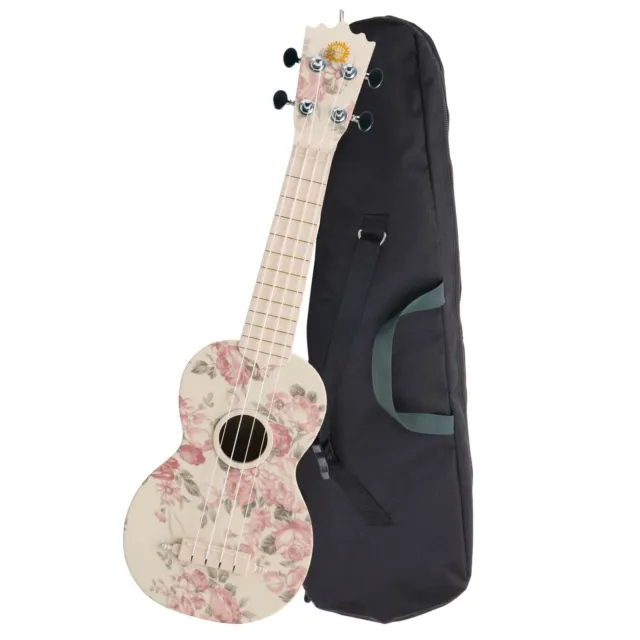 Ukulele Soprano Uke Guitar Kit 21'' 4 Cordes Housse Fleur de Rose pour Débutant
