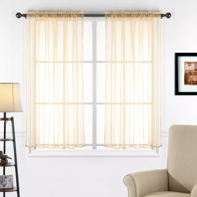 2 Piece Sheer Voile Transparent Rod Pocket Window Curtain Panel Drape Tier Set