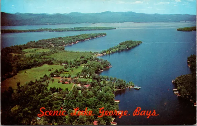 Aerial View Scenic Lake George Bays New York Postcard NY Kattskill Long Island