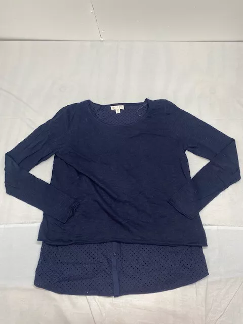 Lila Rose Womens Shirt Blue Layered Split Back Long Sleeve Size Large