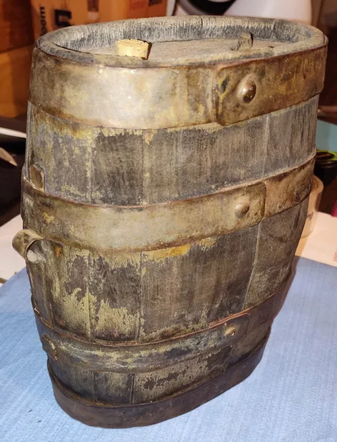 Rustic Antique Primitive Wooden Staved Barrel Canteen Keg Flask 9 x 6-3/4 x 4