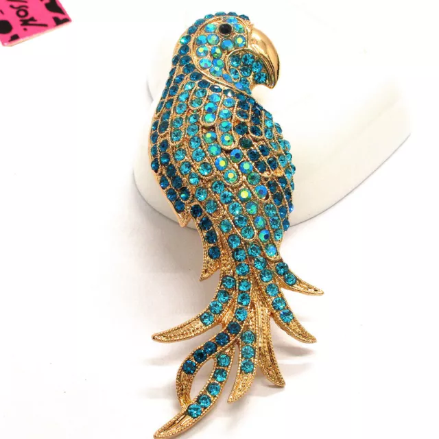 Hot Blue Bling Crystal Parrot Rhinestone Betsey Johnson Charm Brooch Pin Gift