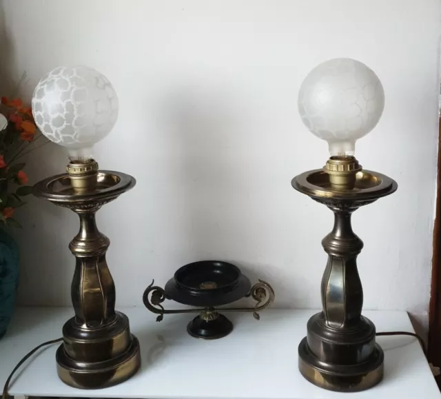 Paire de Lampes forme chandelier en regule bronze style art deco
