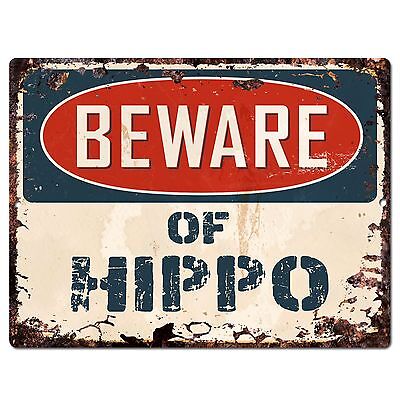 PP1491 Beware of HIPPO Plate Rustic Chic Sign Home Room Store Decor Gift