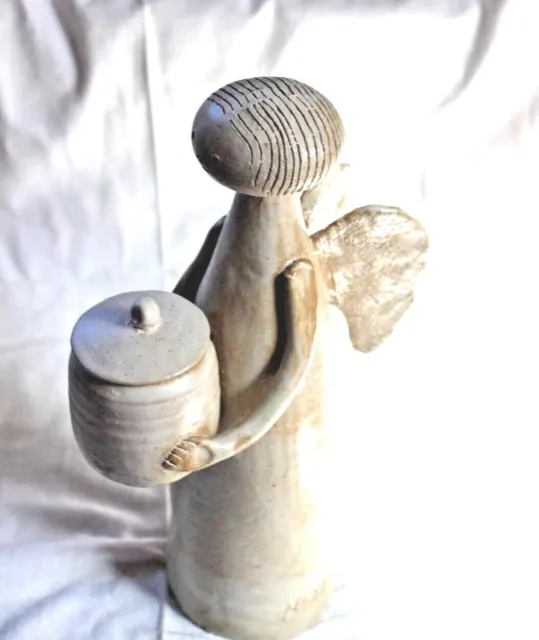 Vintage mid century Handmade Pottery Angel candle holder Figurine Christmas