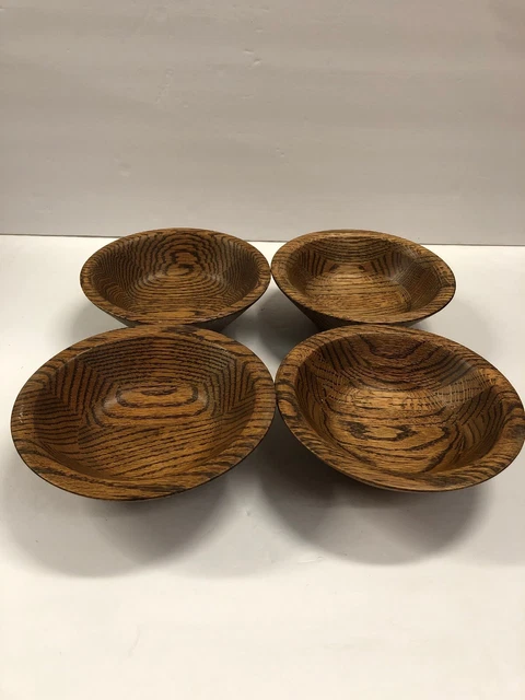 Vintage Mid Century Modern Set Of Four Hand Carved 6” Wood Bowls Bowl Wooden