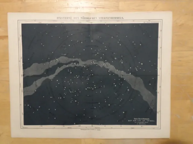 Orig.(1892) Lithographie Fixsterne des nördlichen Sternenhimmels