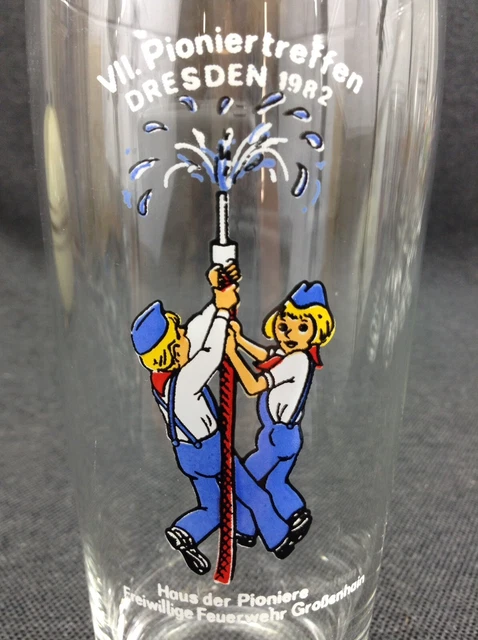 alt Bierglas Pioniertreffen 1982 FFW Großenhain Feuerwehr Glas Bier Biertulpe