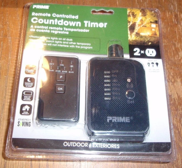 PRIME PHOTOCELL ACTIVATED 2Outlet Outdoor LED Countdown Timer + Remote