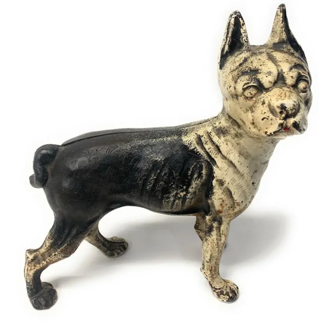 1920 Antique Boston Terrier Bulldog Cast Iron Door Stop Dog Sculpture