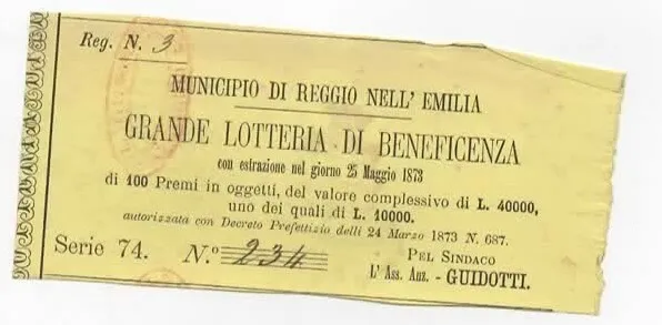 Ac254-Reggio Emilia Grande Lotteria Di Beneficienza 1873