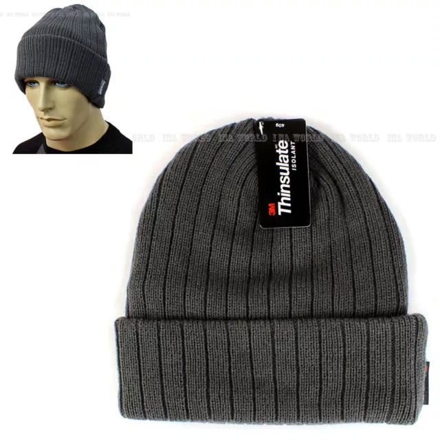 Cuffed Beanie hat cap Plain Knit Warm Winter Skull Ski cap 3M THINSULATE - Gray