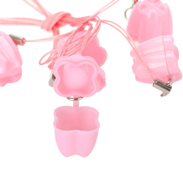 5x Plastic Baby Milk Tooth Storage Box With Rope Tooth Saver Necklaces Pink JFF