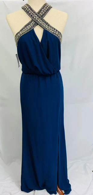 tfncLondon Cache Navy Beaded Formal Dress Maxi SZ XS tfncLondon Cache Navy Beaded Formal Dress Maxi SZ XS