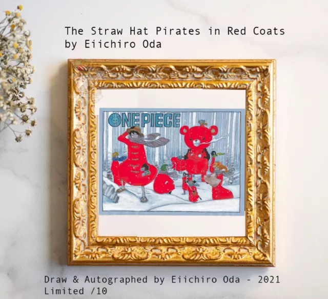 Manga ART - Straw Hat Pirates in Red Coat A1 - Eiichiro Oda Signed - One piece