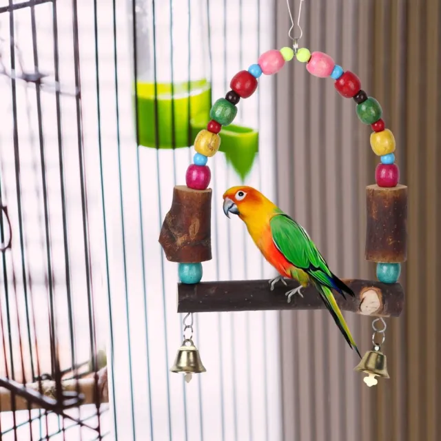 Holz Vogelkäfig Stand Papagei Hängeschaukel Mit Bunten Perlen Bell Resting R Rop