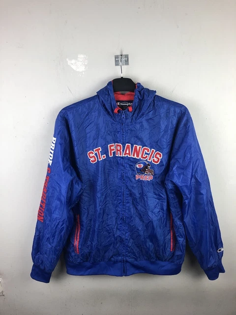 Retro Champion Fleece Lined Jacket Hooded Blue Mens Size Medium
