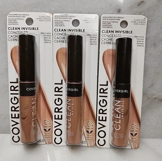 3 Covergirl Clean Invisible Concealer #110 Classic Ivory - NEW