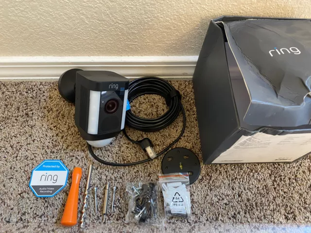 (open box) Ring Spotlight Cam Plug-In with LEDs and SIREN - Black