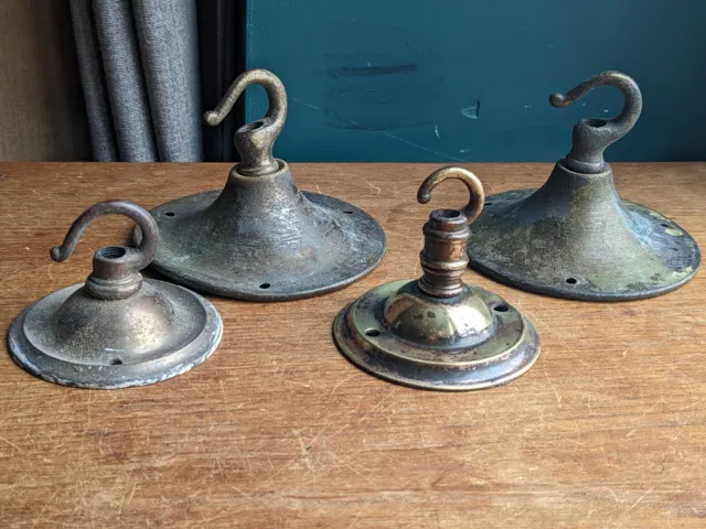 4x Vintage Brass Ceiling Hooks for Chapel Opaline Lampshade Salvaged