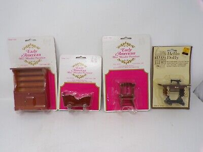 LOT of 4 Vtg new Early American &Hello Dolly miniature Wood furniture doll house