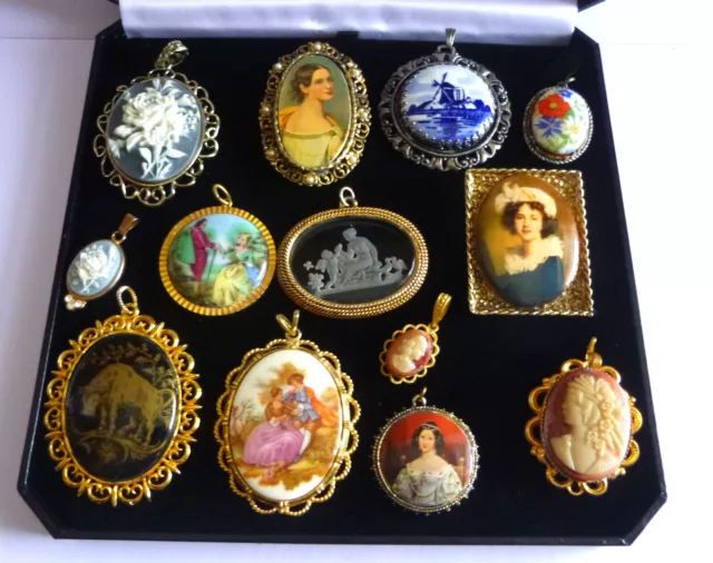 LARGE COLLECTION VINTAGE Cameo Porcelain One Glass Cameo Pendants ect