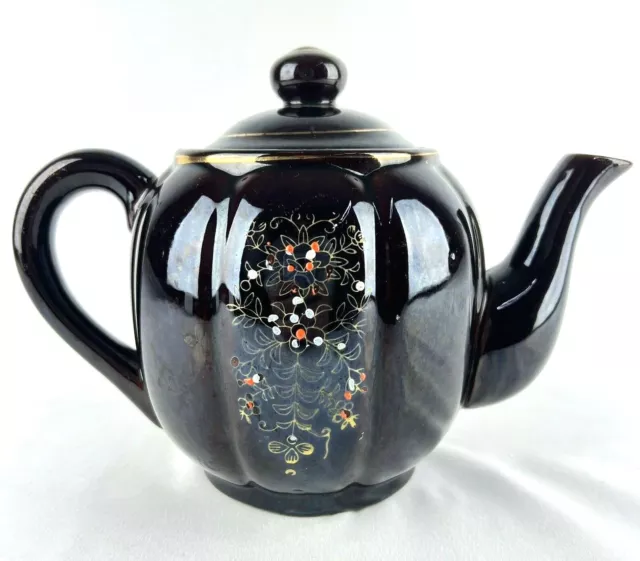 Vintage Ceramic Small Brown Floral Painted Tea Pot Moriage Style Made in Japan