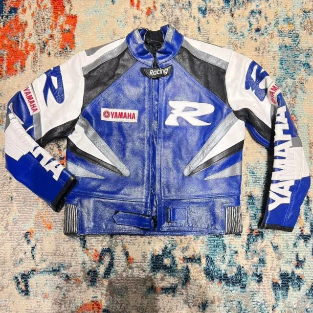 BEAUTIFUL Ladies Yamaha Racing Blue Motorbike Biker Real Cowhide Leather Jacket