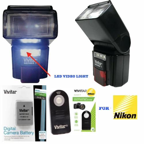 Dedicated Ttl Flash +Led Light + Remote +En-El14 Battery For Nikon D3400 D5600