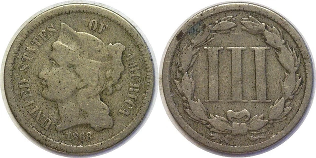 1868 3CN Three Cent Nickel Good