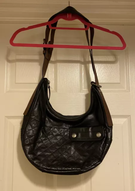 FRYE Samantha Black Quilted Hobo Purse Brown Straps