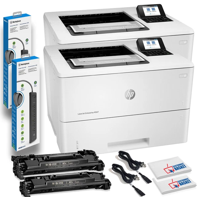 2 X HP LaserJet Enterprise M507dn Monochrome Laser Printers with Duplex